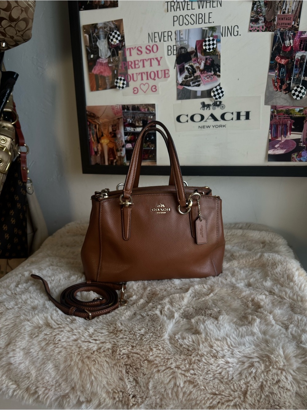 Coach Brown Pebbled Leather Satchel with Removable Strap